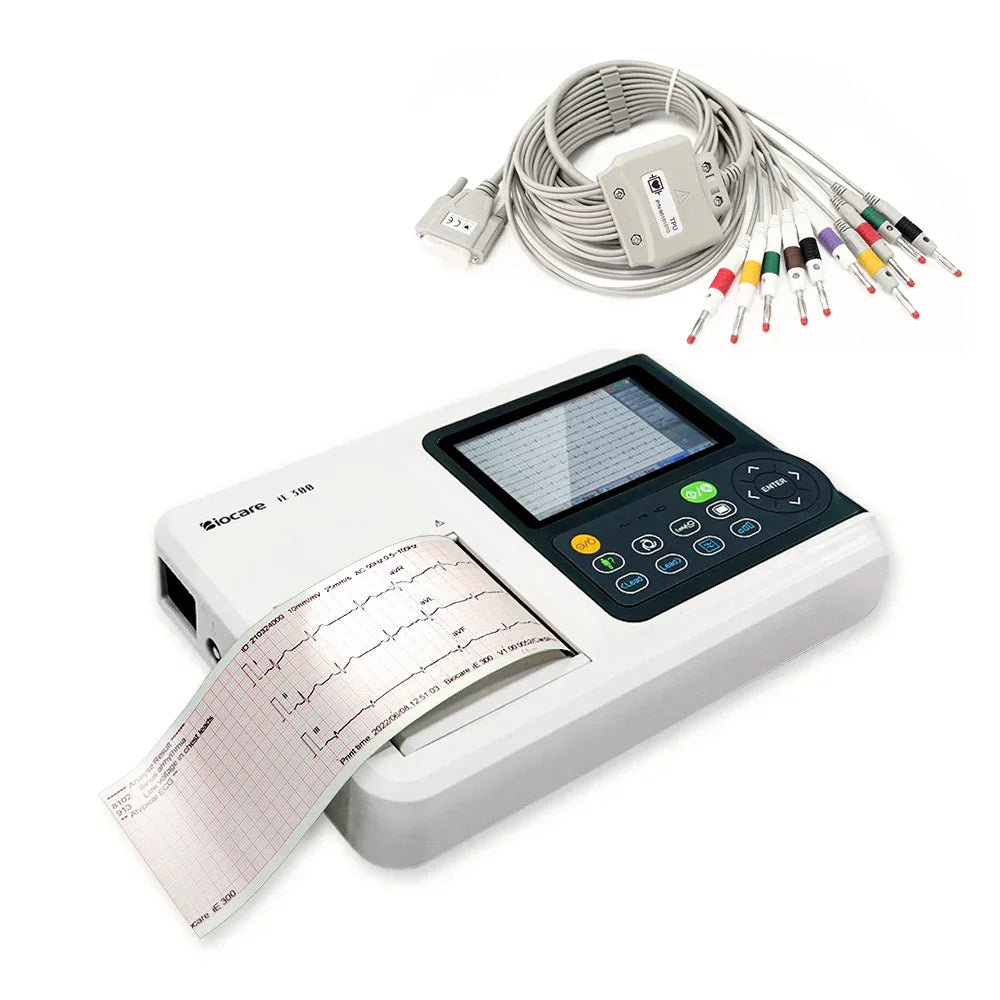 ECG machine with high-resolution display, designed for accurate heart monitoring and diagnostics in clinical and emergency settings