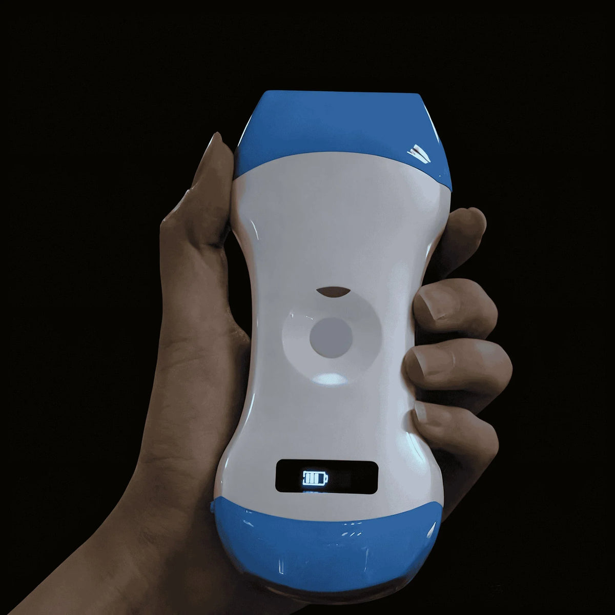 Handheld wireless ultrasound device with high-resolution imaging, designed for portable and convenient diagnostic use in clinical and emergency settings